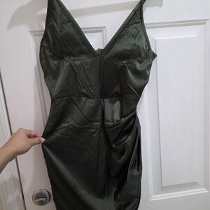 ***3×$26*** NWT Zaful Olive Green Satin Dress Size M